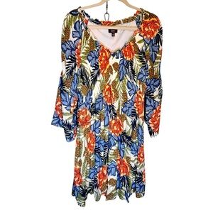 Ninety Co. Floral V-Neck Dress with Bell Sleeves fully lined.